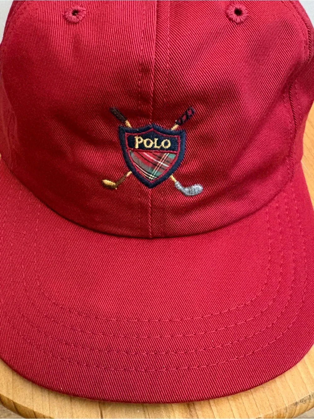 Vintage 90s Polo Ralph Lauren Golf Crest Hat Red Strapback USA Green Underbrim